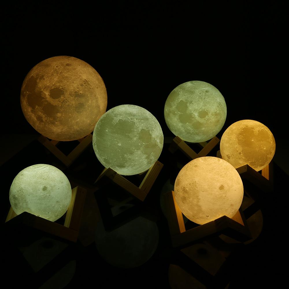 Rechargeable 3D Print Moon Lamp 2 Color Change Touch Switch Bedroom Bookcase