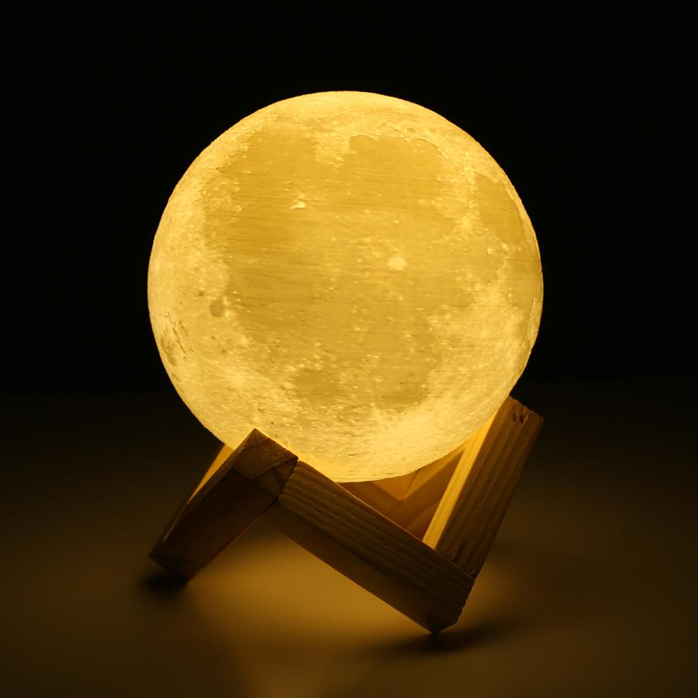 Rechargeable 3D Print Moon Lamp 2 Color Change Touch Switch Bedroom Bookcase