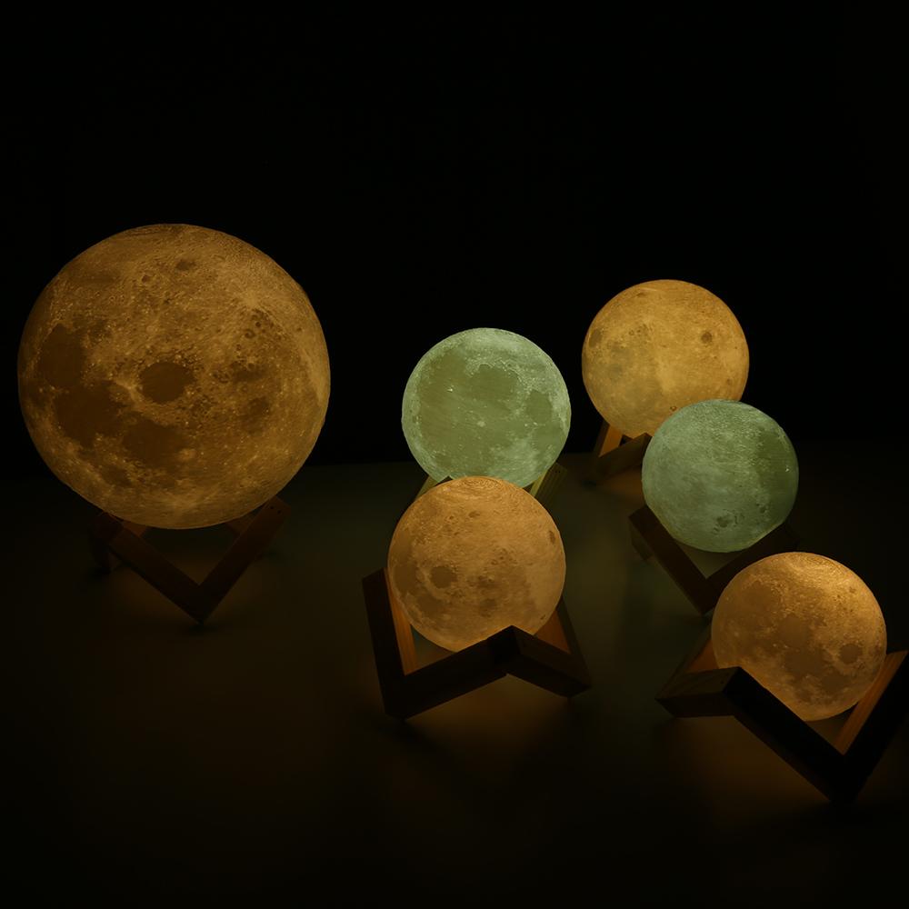 Rechargeable 3D Print Moon Lamp 2 Color Change Touch Switch Bedroom Bookcase